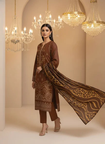 COPPER DHANAK EMBROIDERED | PALACHI VELVET SHAWL | UNSTITCHED | 4903
