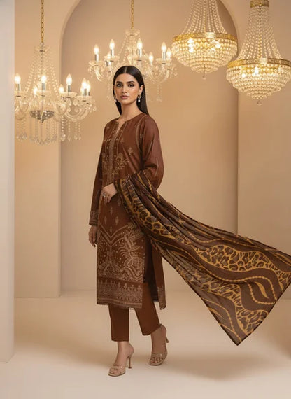 COPPER DHANAK EMBROIDERED | PALACHI VELVET SHAWL | UNSTITCHED | 4903