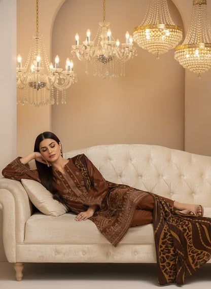 COPPER DHANAK EMBROIDERED | PALACHI VELVET SHAWL | UNSTITCHED | 4903