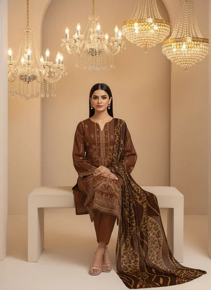 COPPER DHANAK EMBROIDERED | PALACHI VELVET SHAWL | UNSTITCHED | 4903