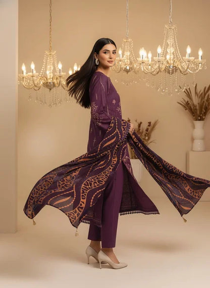 MAGENTA DHANAK EMBROIDERED | PALACHI VELVET SHAWL | UNSTITCHED | 4902