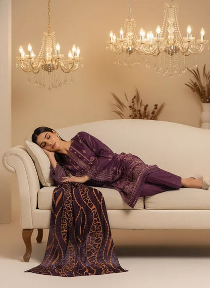 MAGENTA DHANAK EMBROIDERED | PALACHI VELVET SHAWL | UNSTITCHED | 4902