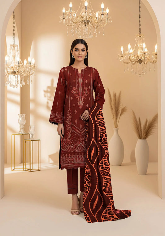 MAROON DARK DHANAK EMBROIDERED | PALACHI VELVET SHAWL | UNSTITCHED | 4906
