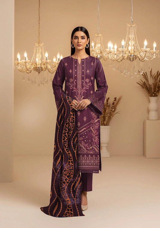 MAGENTA DHANAK EMBROIDERED | PALACHI VELVET SHAWL | UNSTITCHED | 4902