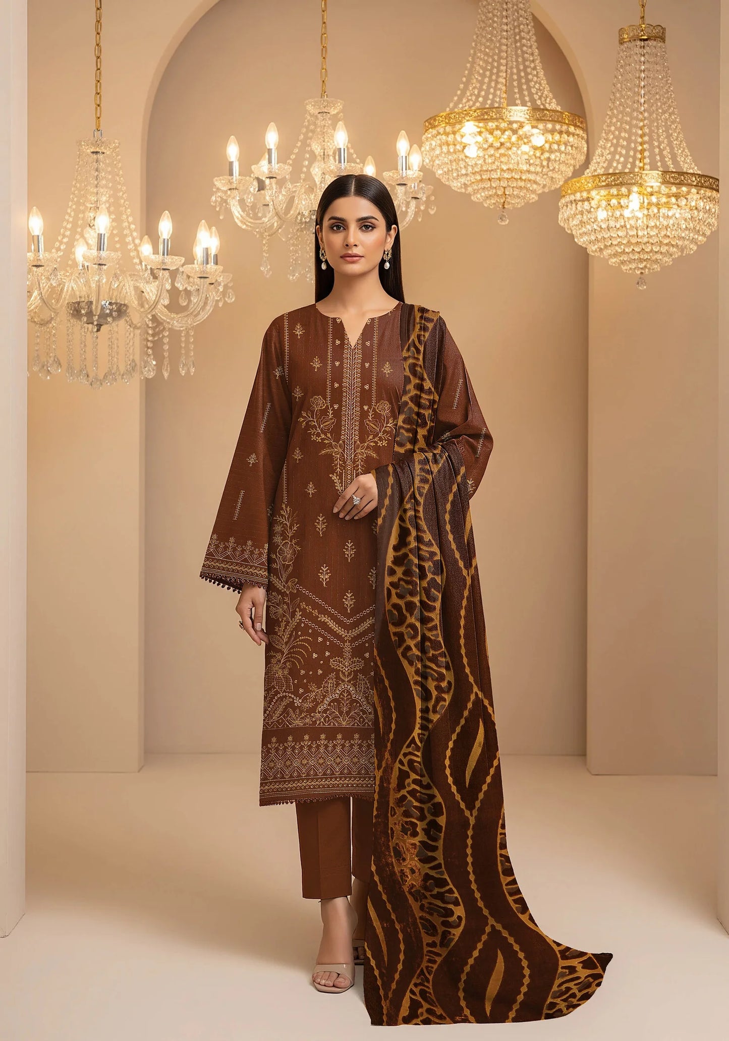 COPPER DHANAK EMBROIDERED | PALACHI VELVET SHAWL | UNSTITCHED | 4903