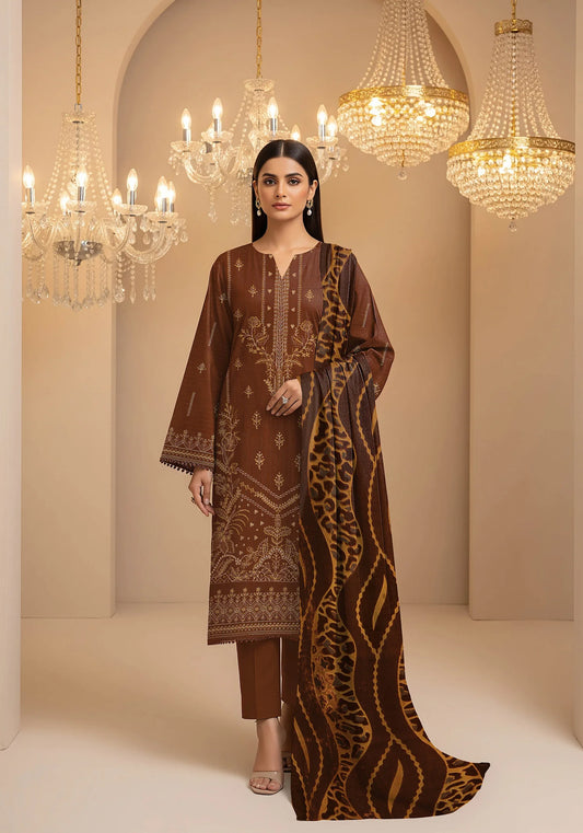 COPPER DHANAK EMBROIDERED | PALACHI VELVET SHAWL | UNSTITCHED | 4903