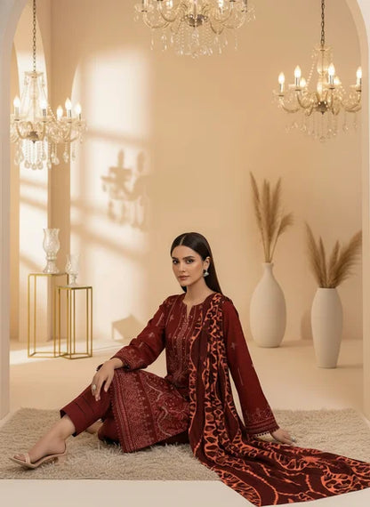 MAROON DARK DHANAK EMBROIDERED | PALACHI VELVET SHAWL | UNSTITCHED | 4906
