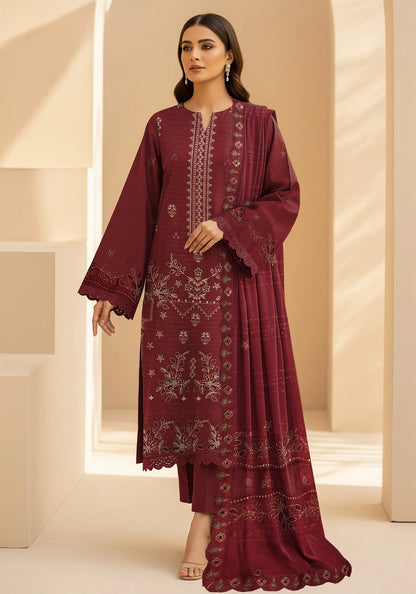 MAROON  DHANAK EMBROIDERED | 3 PIECE | UNSTITCHED | 4703