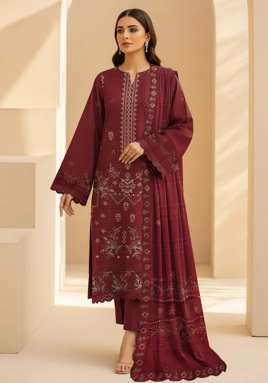 MAROON  DHANAK EMBROIDERED | 3 PIECE | UNSTITCHED | 4703