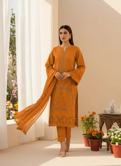 MUSTARD  DHANAK EMBROIDERED | 3 PIECE | UNSTITCHED | 4704