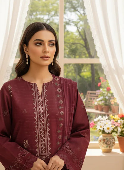 MAROON  DHANAK EMBROIDERED | 3 PIECE | UNSTITCHED | 4703