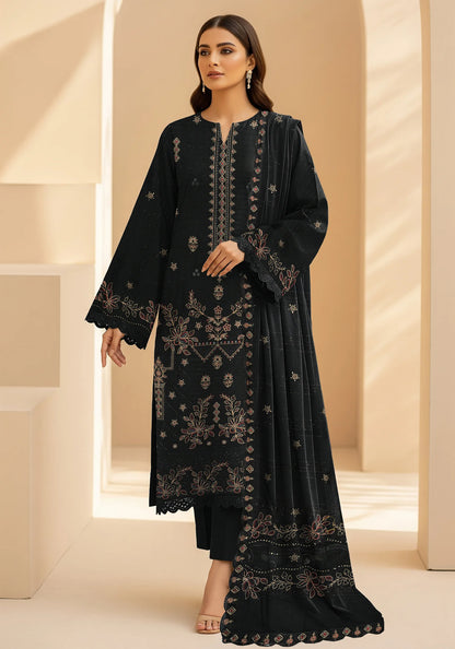 BLACK  DHANAK EMBROIDERED | 3 PIECE | UNSTITCHED | 4706