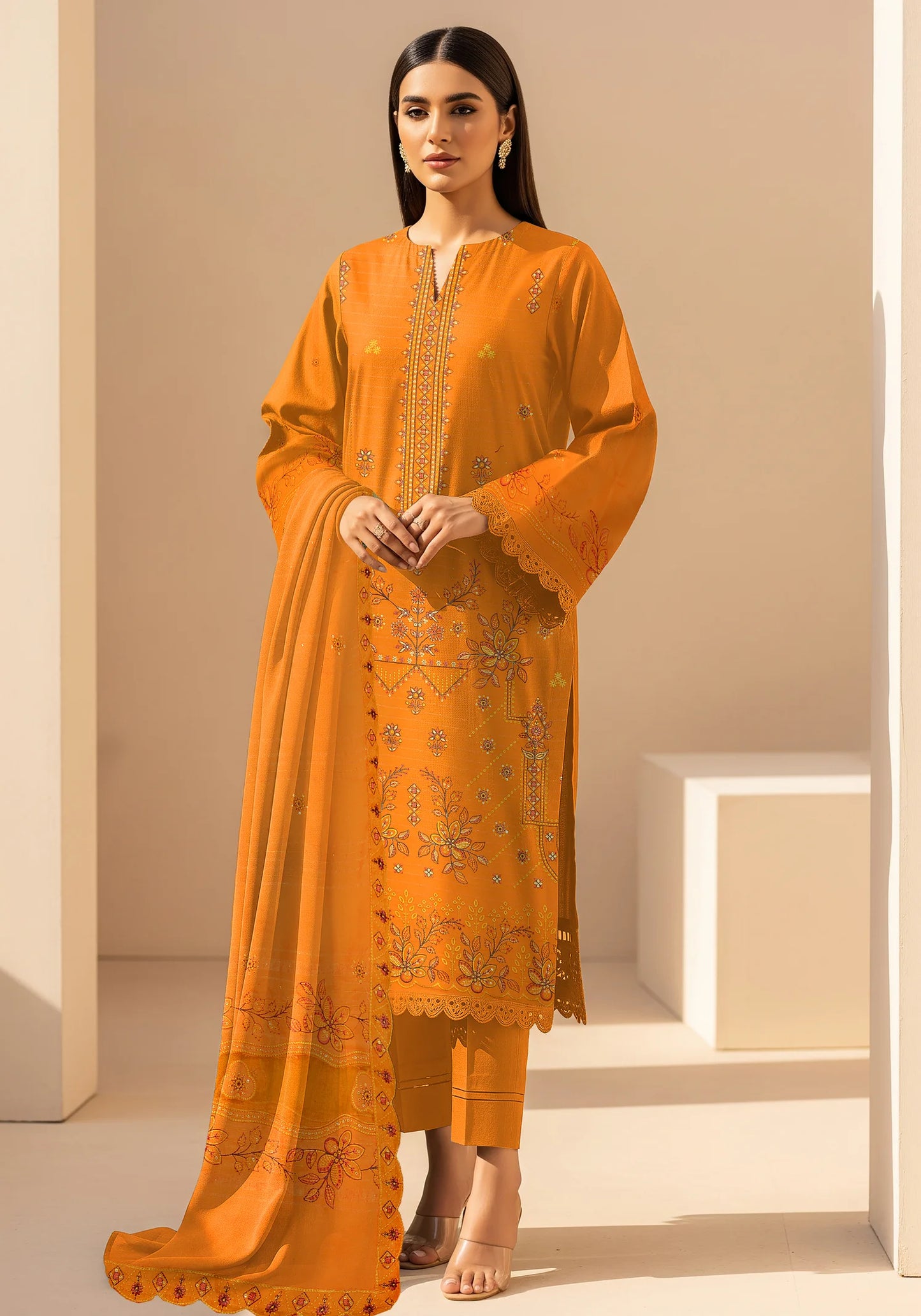 MUSTARD  DHANAK EMBROIDERED | 3 PIECE | UNSTITCHED | 4704