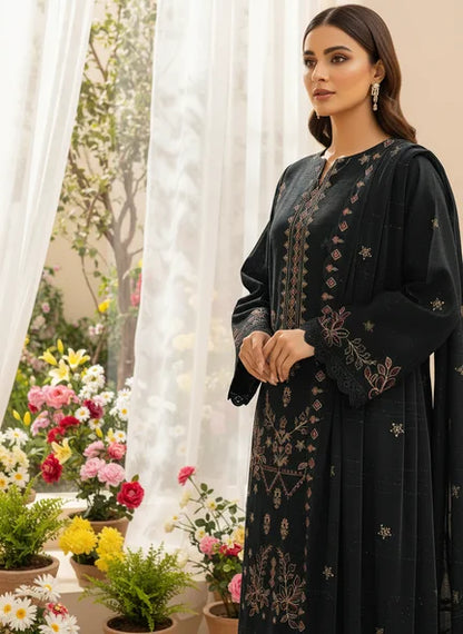 BLACK  DHANAK EMBROIDERED | 3 PIECE | UNSTITCHED | 4706
