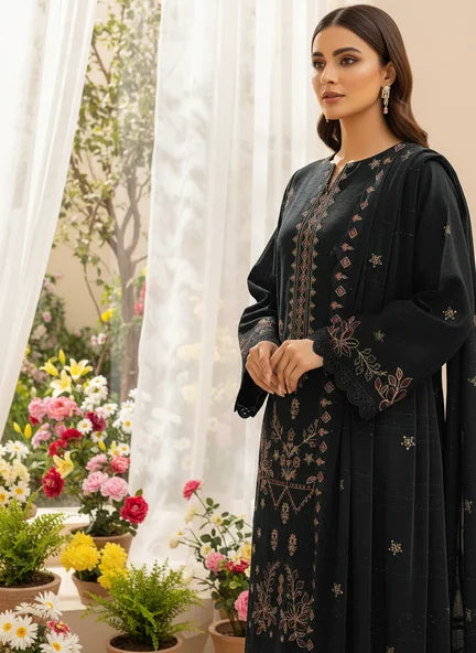 BLACK  DHANAK EMBROIDERED | 3 PIECE | UNSTITCHED | 4706