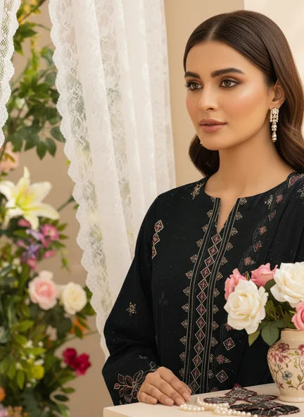 BLACK  DHANAK EMBROIDERED | 3 PIECE | UNSTITCHED | 4706