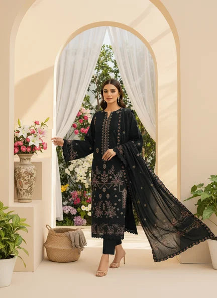 BLACK  DHANAK EMBROIDERED | 3 PIECE | UNSTITCHED | 4706