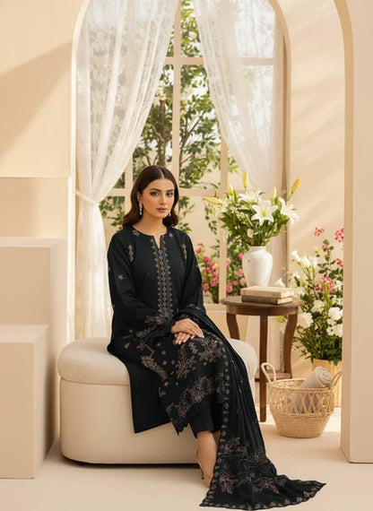 BLACK  DHANAK EMBROIDERED | 3 PIECE | UNSTITCHED | 4706