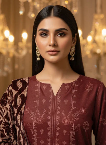 MAROON DHANAK EMBROIDERED | PALACHI VELVET SHAWL | UNSTITCHED | 4803