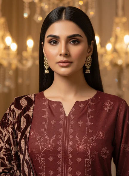 MAROON DHANAK EMBROIDERED | PALACHI VELVET SHAWL | UNSTITCHED | 4803