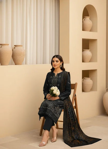 BLACK DHANAK EMBROIDERED | PALACHI VELVET SHAWL | UNSTITCHED | 5102