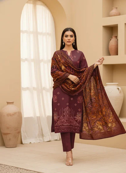 MAROON DARK DHANAK EMBROIDERED | PALACHI VELVET SHAWL | UNSTITCHED | 5103