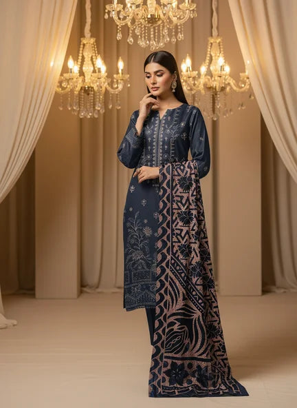 BLUE DHANAK EMBROIDERED | PALACHI VELVET SHAWL | UNSTITCHED | 4804