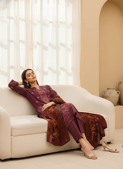 MAROON DARK DHANAK EMBROIDERED | PALACHI VELVET SHAWL | UNSTITCHED | 5103