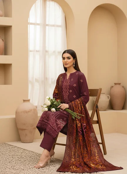 MAROON DARK DHANAK EMBROIDERED | PALACHI VELVET SHAWL | UNSTITCHED | 5103
