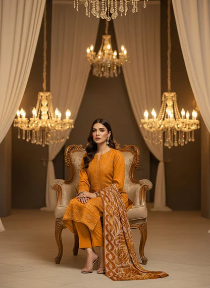 MUSTARD DHANAK EMBROIDERED | PALACHI VELVET SHAWL | UNSTITCHED | 4805