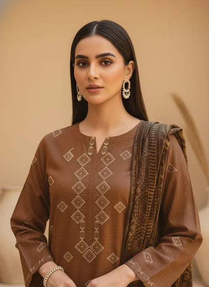 COPPER DHANAK EMBROIDERED | PALACHI VELVET SHAWL | UNSTITCHED | 5104