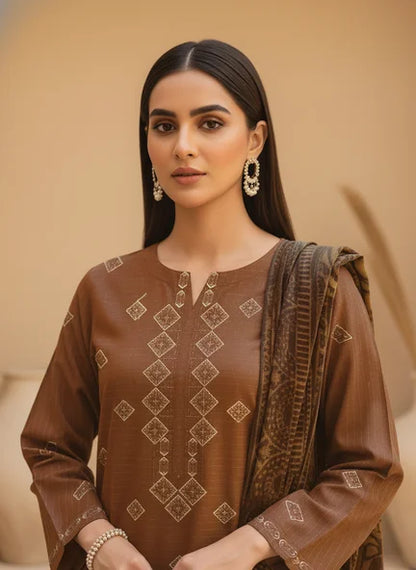 COPPER DHANAK EMBROIDERED | PALACHI VELVET SHAWL | UNSTITCHED | 5104