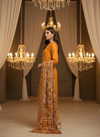 MUSTARD DHANAK EMBROIDERED | PALACHI VELVET SHAWL | UNSTITCHED | 4805