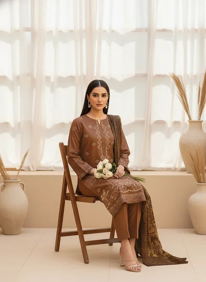 COPPER DHANAK EMBROIDERED | PALACHI VELVET SHAWL | UNSTITCHED | 5104