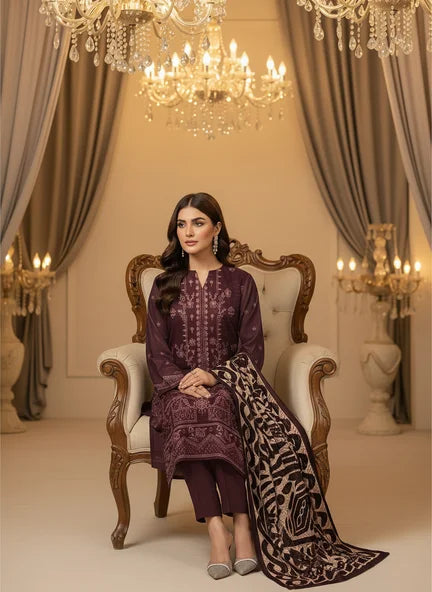 MAGENTA  DHANAK EMBROIDERED | PALACHI VELVET SHAWL | UNSTITCHED | 4806