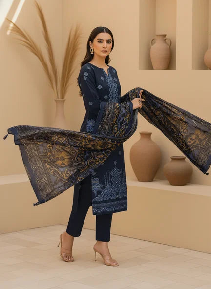 BLUE DARK DHANAK EMBROIDERED | PALACHI VELVET SHAWL | UNSTITCHED | 5105
