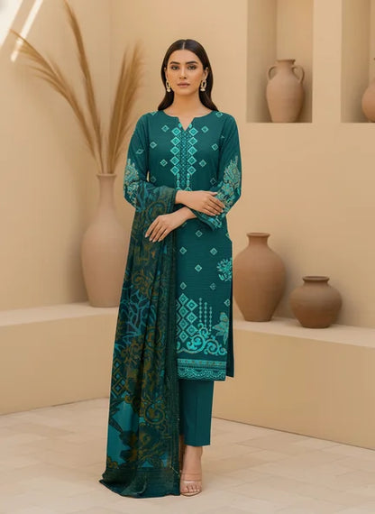SEA BLUE DHANAK EMBROIDERED | PALACHI VELVET SHAWL | UNSTITCHED | 5101