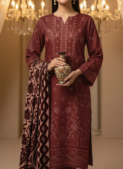 MAROON DHANAK EMBROIDERED | PALACHI VELVET SHAWL | UNSTITCHED | 4803