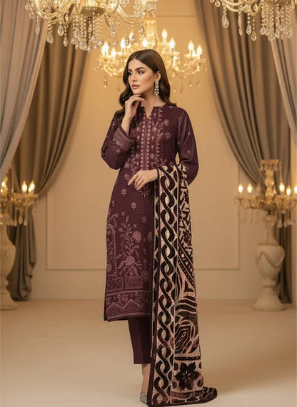 MAGENTA  DHANAK EMBROIDERED | PALACHI VELVET SHAWL | UNSTITCHED | 4806