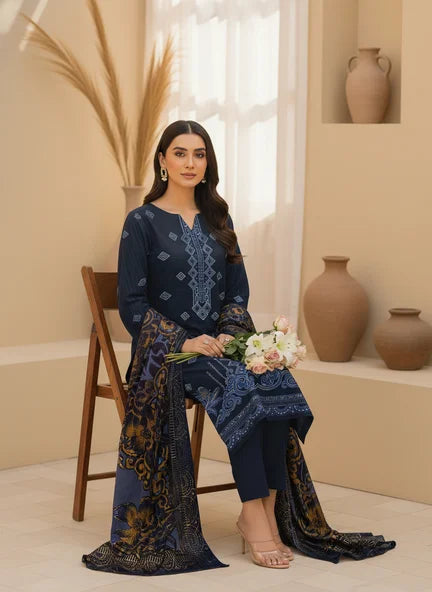 BLUE DARK DHANAK EMBROIDERED | PALACHI VELVET SHAWL | UNSTITCHED | 5105