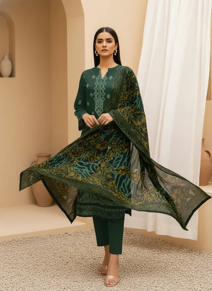 GREEN DARK DHANAK EMBROIDERED | PALACHI VELVET SHAWL | UNSTITCHED | 5101