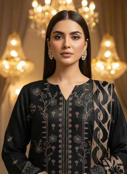 BLACK DHANAK EMBROIDERED | PALACHI VELVET SHAWL | UNSTITCHED | 4802