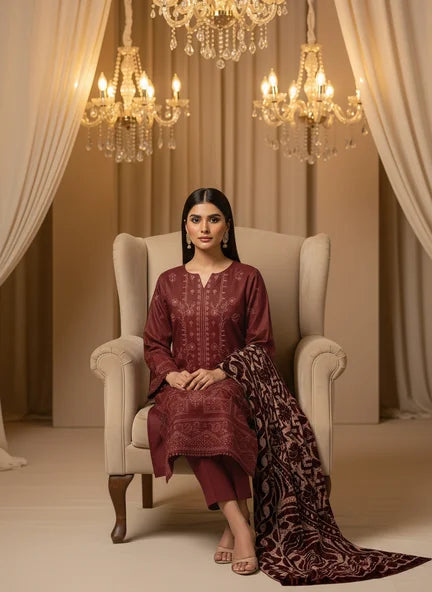 MAROON DHANAK EMBROIDERED | PALACHI VELVET SHAWL | UNSTITCHED | 4803