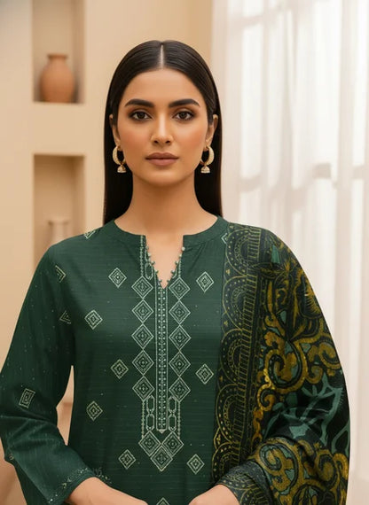 GREEN DARK DHANAK EMBROIDERED | PALACHI VELVET SHAWL | UNSTITCHED | 5101