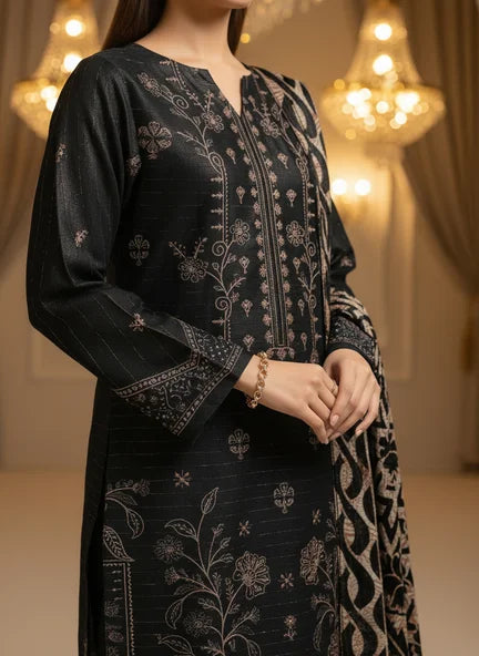 BLACK DHANAK EMBROIDERED | PALACHI VELVET SHAWL | UNSTITCHED | 4802