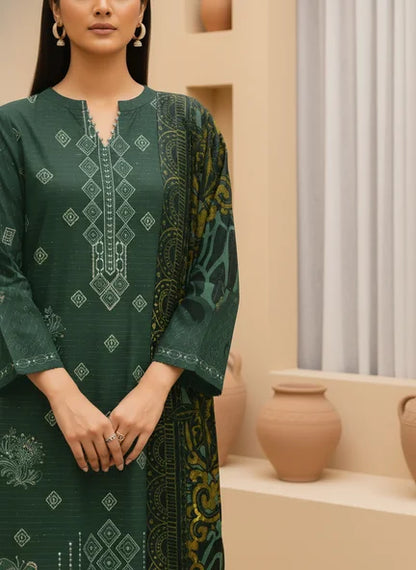 GREEN DARK DHANAK EMBROIDERED | PALACHI VELVET SHAWL | UNSTITCHED | 5101