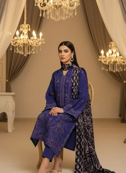 PURPLE DHANAK EMBROIDERED | PALACHI VELVET SHAWL | UNSTITCHED | 4801