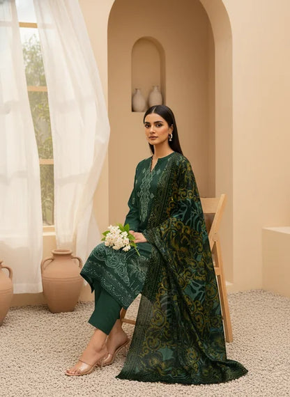 GREEN DARK DHANAK EMBROIDERED | PALACHI VELVET SHAWL | UNSTITCHED | 5101