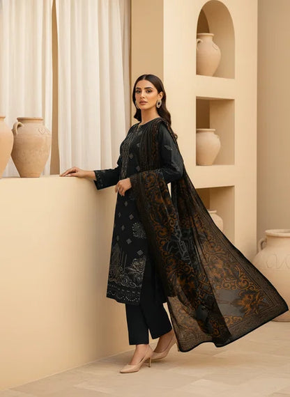 BLACK DHANAK EMBROIDERED | PALACHI VELVET SHAWL | UNSTITCHED | 5102