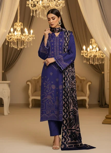 PURPLE DHANAK EMBROIDERED | PALACHI VELVET SHAWL | UNSTITCHED | 4801